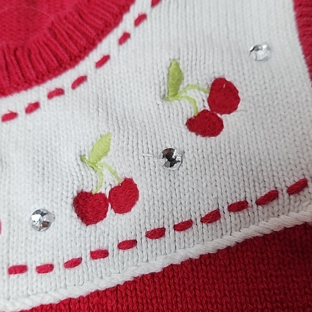 Gymboree Red Cherry Embroidered Sweater Vest Rhinestones Girls 7–8 Cute Retro - Picture 5 of 8
